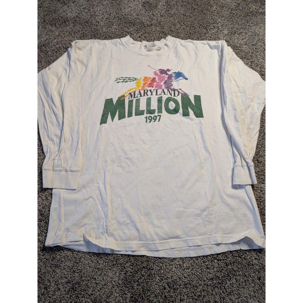 Vintage 1997‎ Maryland Million Horse Racing Long Sleeve T-Shirt White Large Ritz